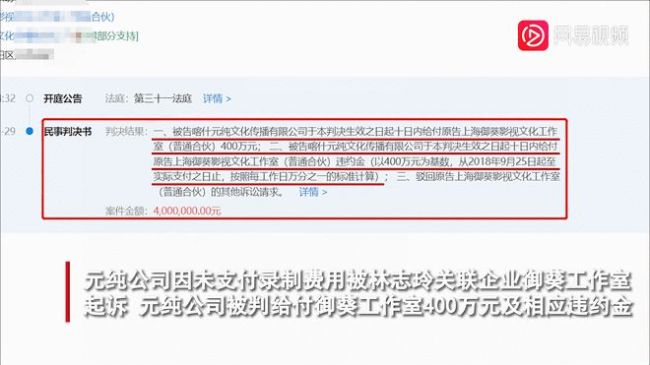 拖欠林志玲費用公司被限制消費 欠4年涉金額400萬